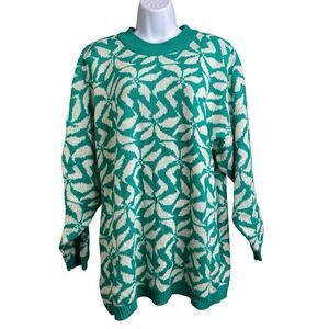 Vintage Venezia Women's White Green Sweater Size 22/24‎ Retro 90s Y2K Pullover